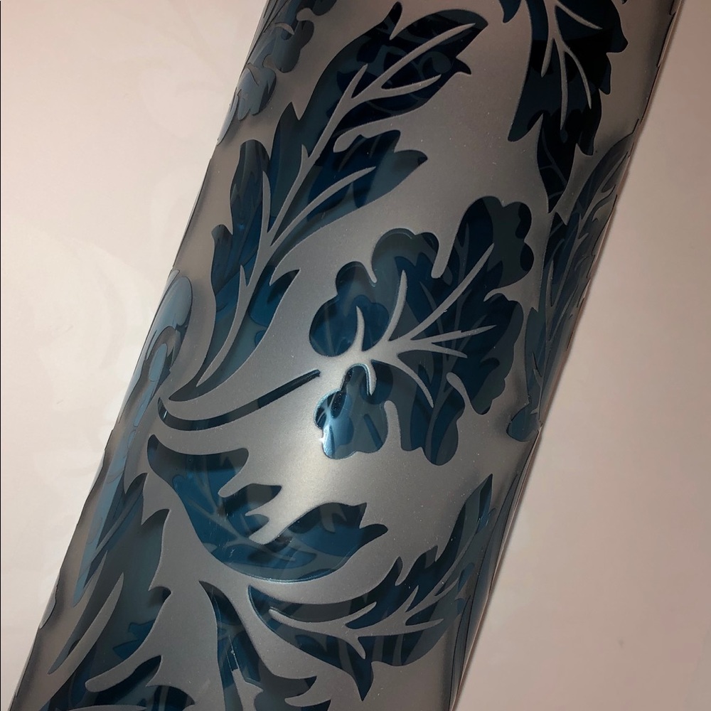 Flower Vase 12” Blue Etched - Picture 3 of 8